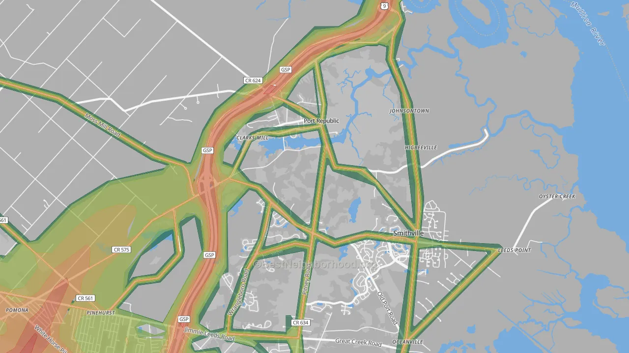 Port Republic, NJ Map of Noise Levels in Port Republic