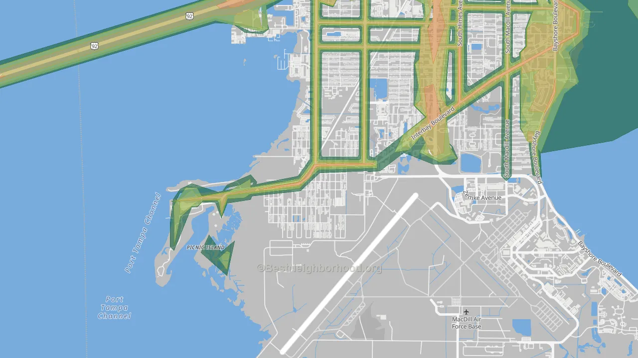 Port Tampa City, Tampa, FL Map of Noise Levels in Port Tampa City