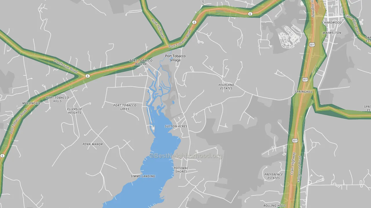 Port Tobacco Village, MD Map of Noise Levels in Port Tobacco Village