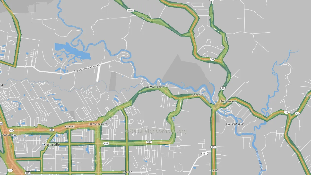 Port Vincent, LA Map of Noise Levels in Port Vincent