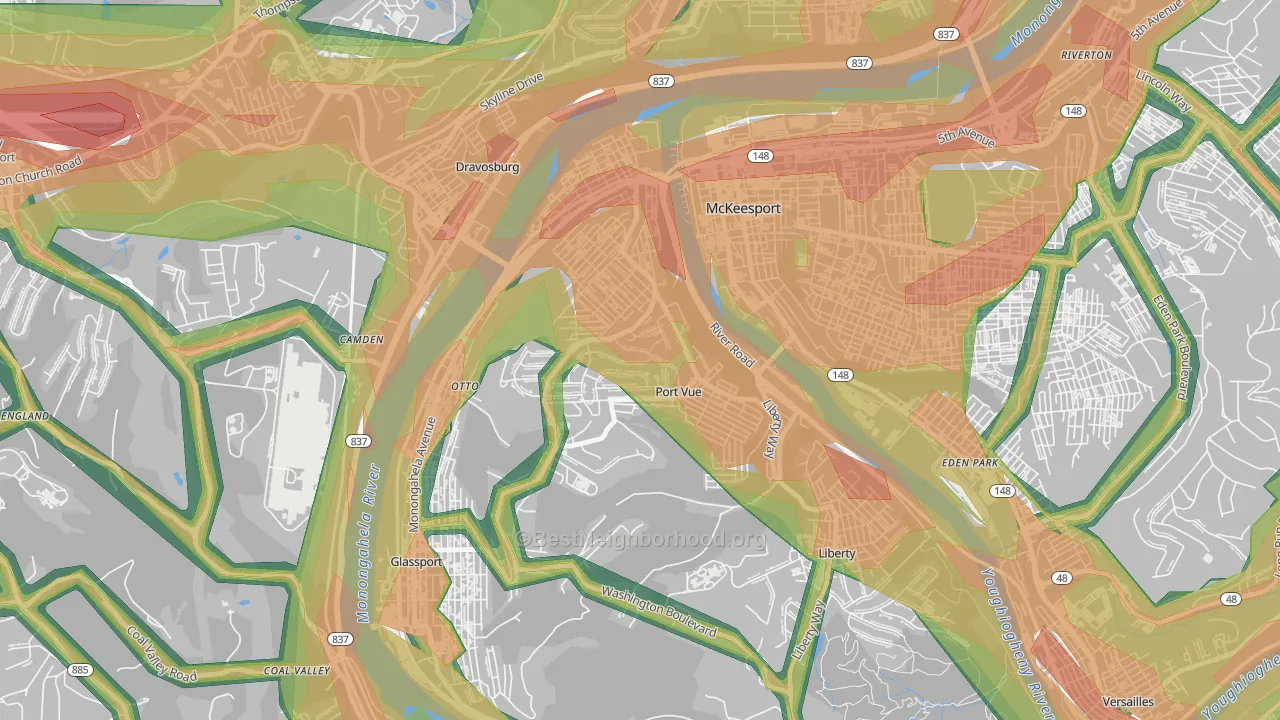 Port Vue, PA Map of Noise Levels in Port Vue