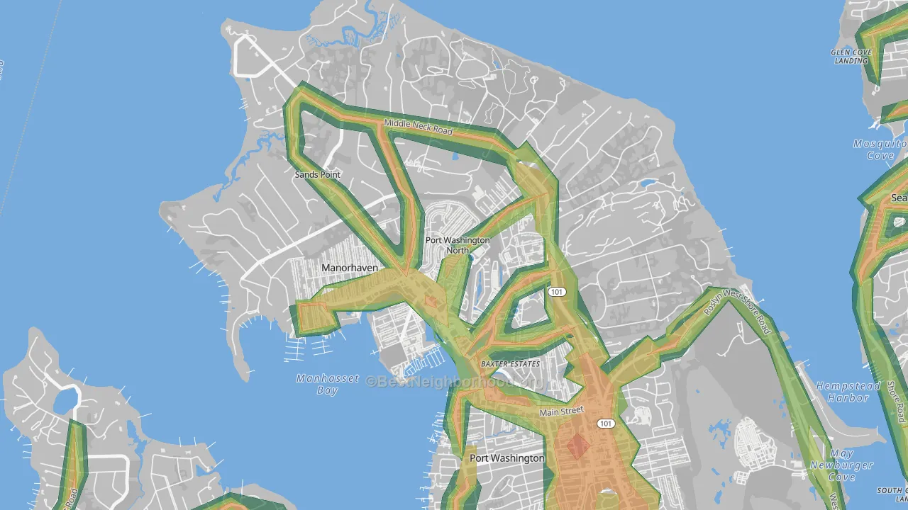 Port Washington North, NY Map of Noise Levels in Port Washington North