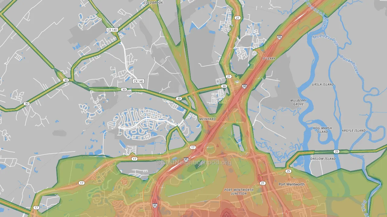 Port Wentworth, GA Map of Noise Levels in Port Wentworth