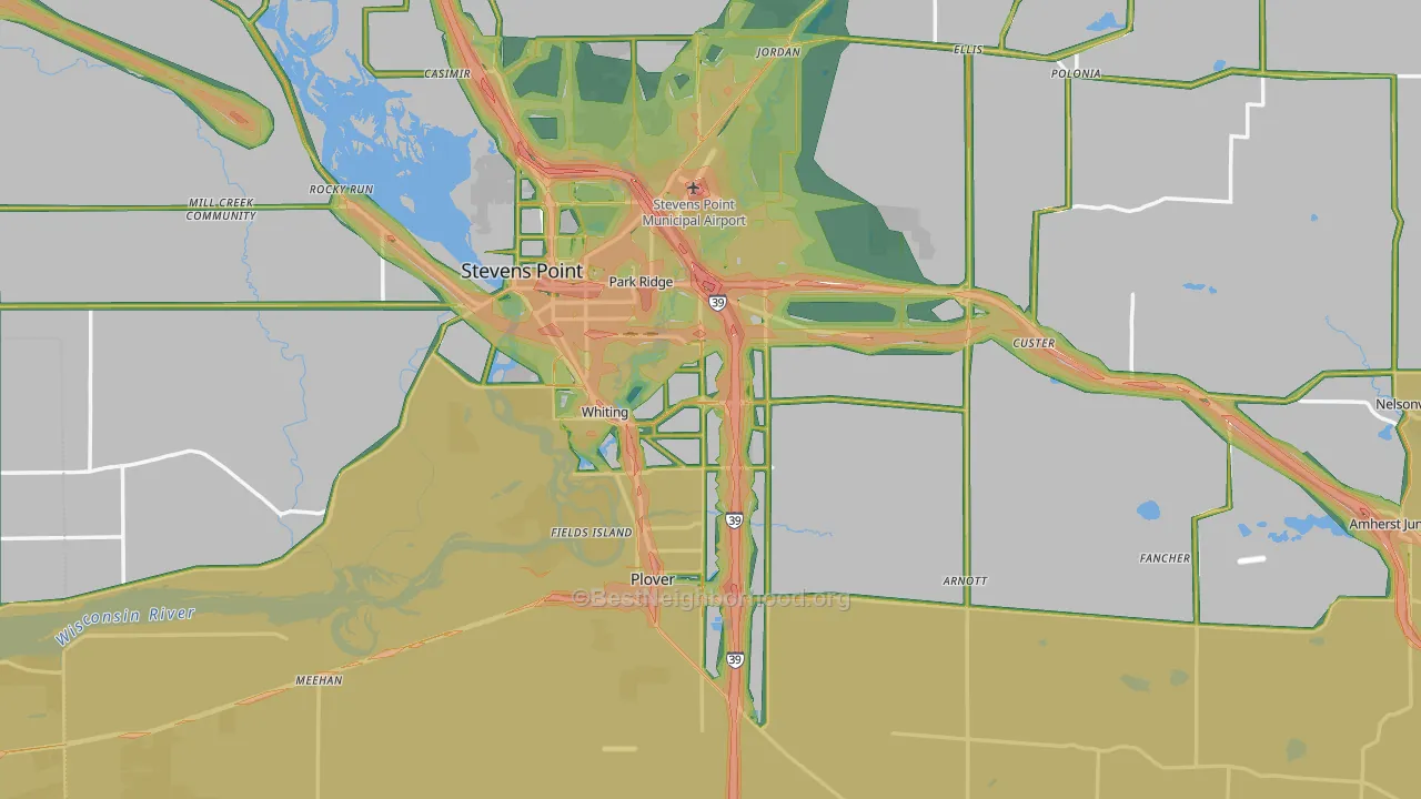 Portage County, WI Map of Noise Levels in Portage County