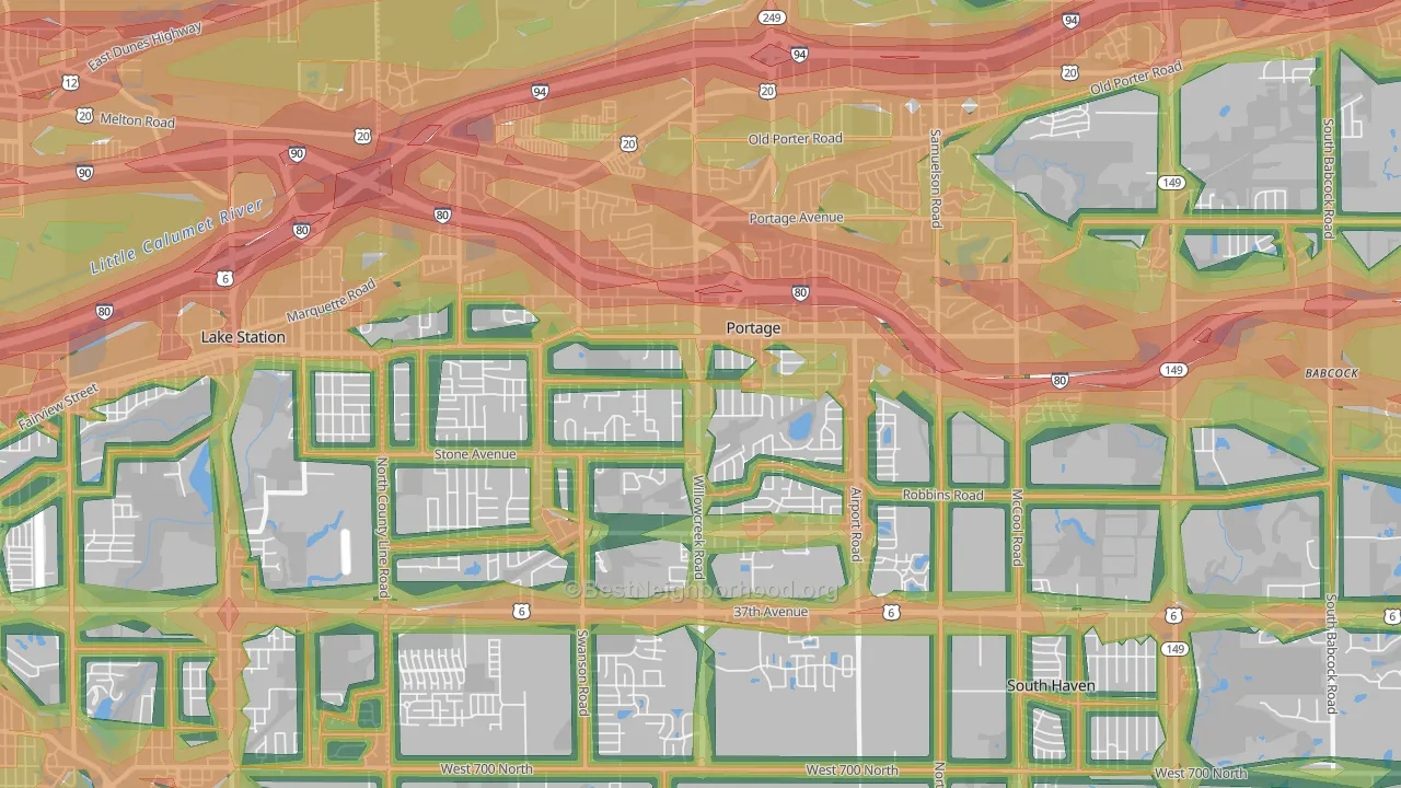 Portage, IN Map of Noise Levels in Portage