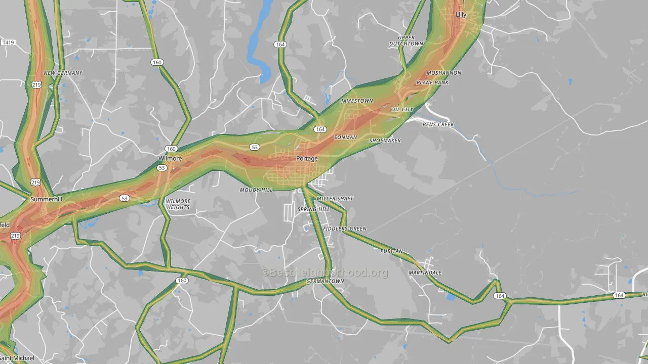 Portage, PA Map of Noise Levels in Portage