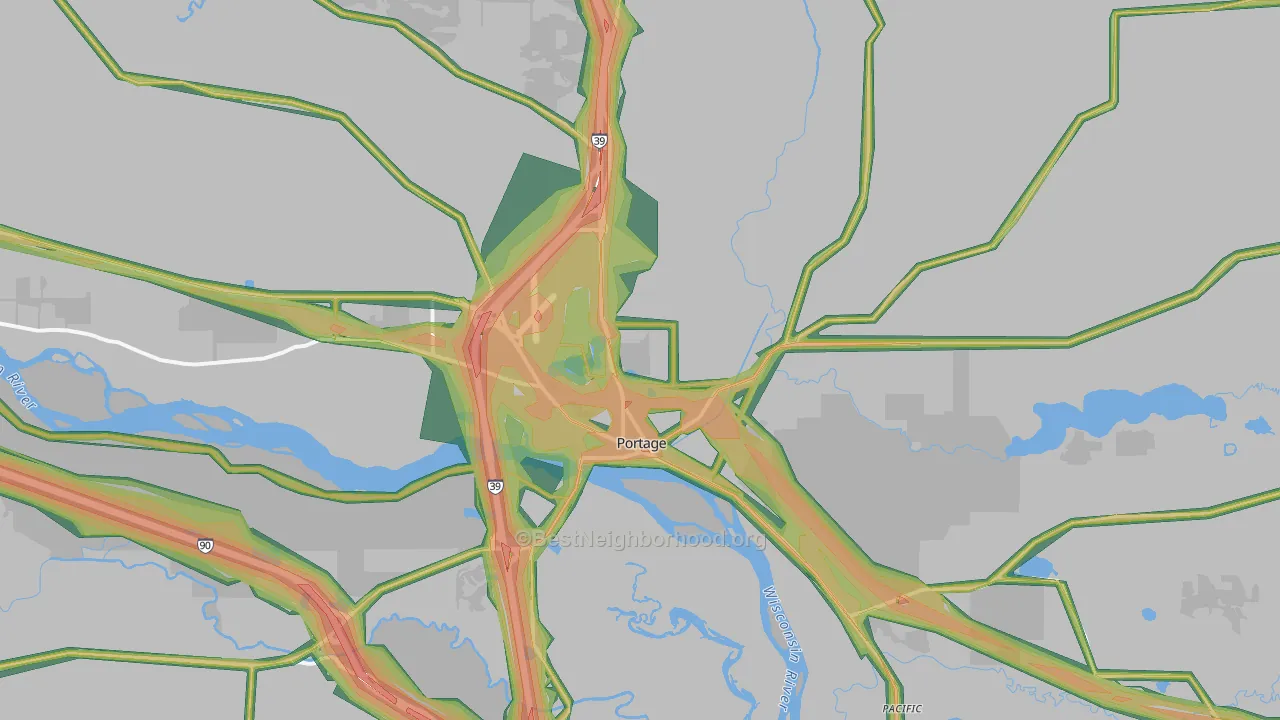 Portage, WI Map of Noise Levels in Portage