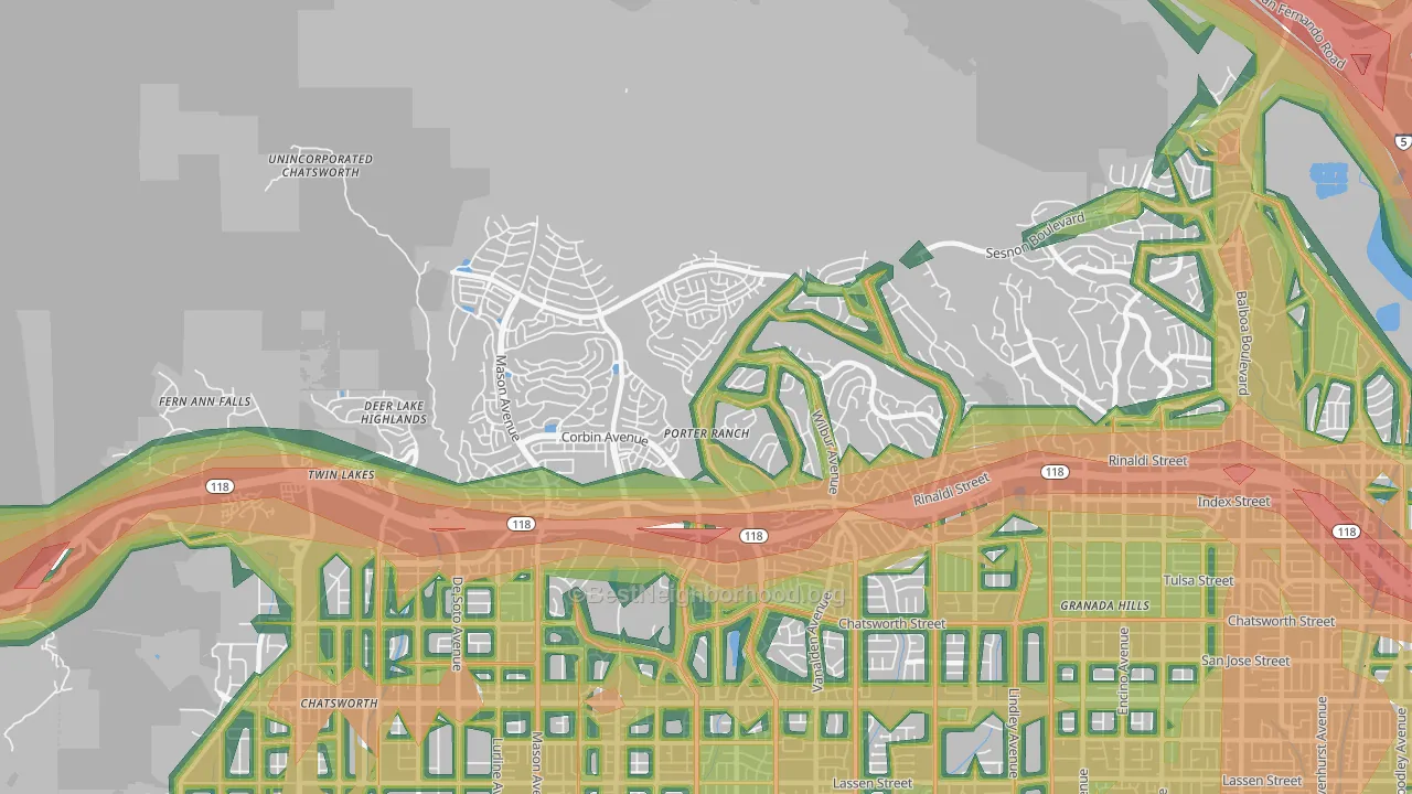 Portar Ranch, Northridge, CA Map of Noise Levels in Portar Ranch