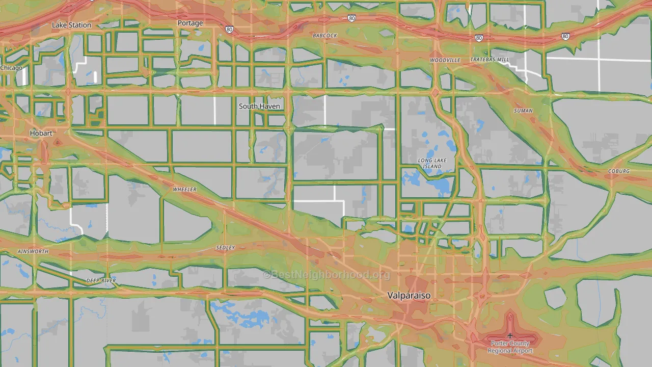 Porter County, IN Map of Noise Levels in Porter County