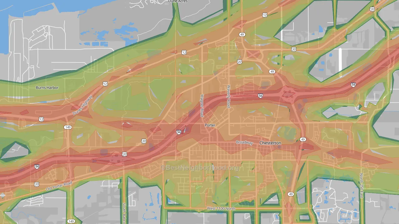 Porter, IN Map of Noise Levels in Porter