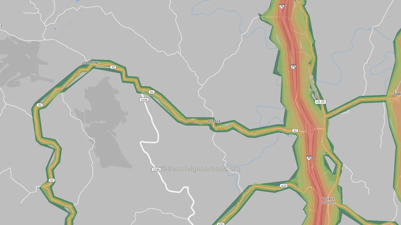 Porter, KY Map of Noise Levels in Porter