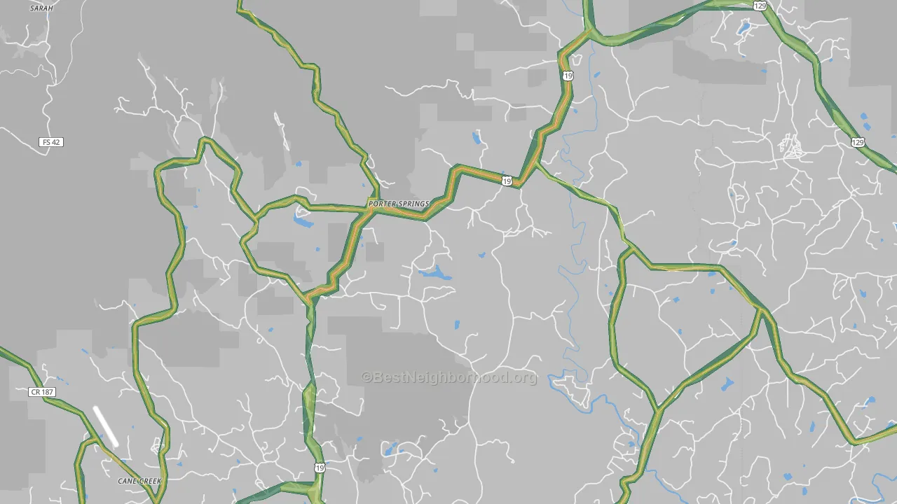 Porter Springs, GA Map of Noise Levels in Porter Springs