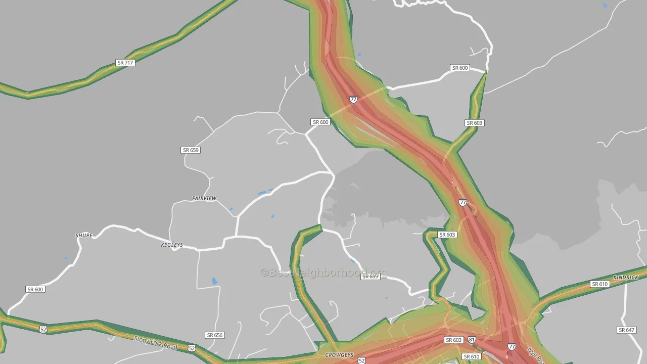 Porters Crossroads, VA Map of Noise Levels in Porters Crossroads