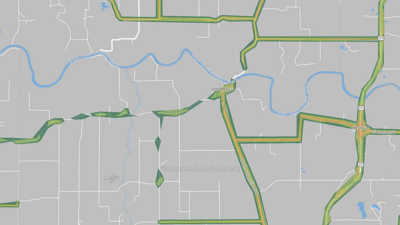 Portersville, IN Map of Noise Levels in Portersville