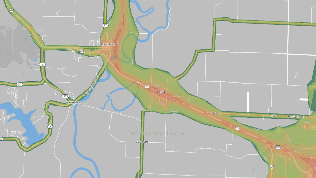 Portia, AR Map of Noise Levels in Portia