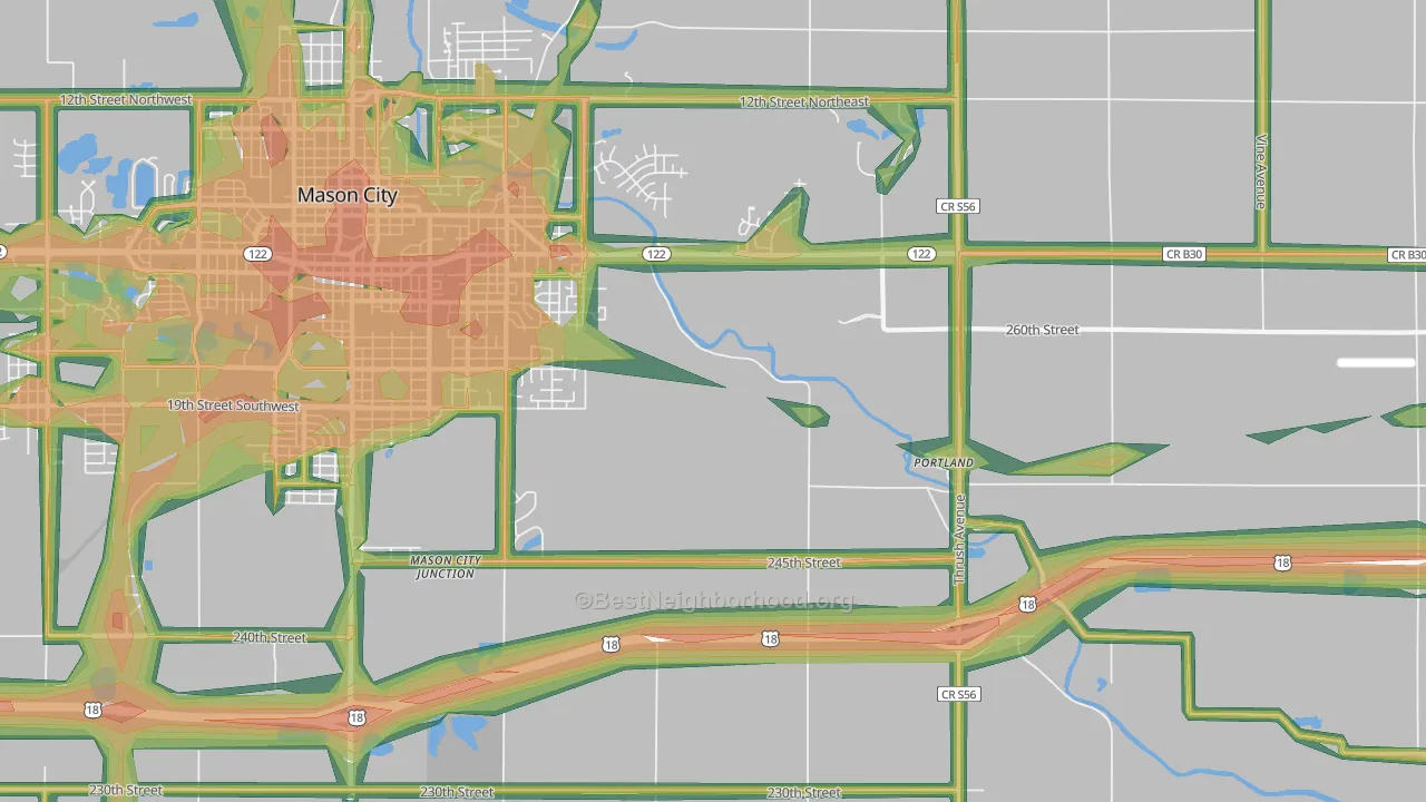 Portland, IA Map of Noise Levels in Portland
