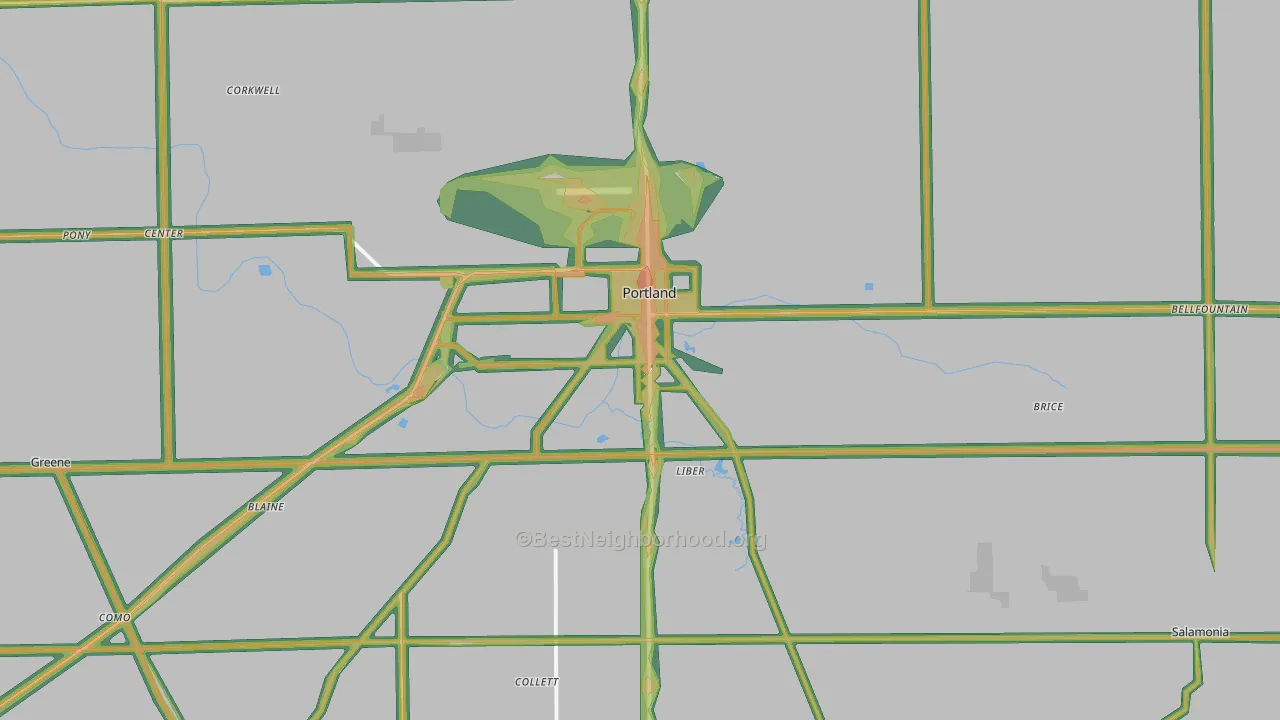 Portland, IN Map of Noise Levels in Portland