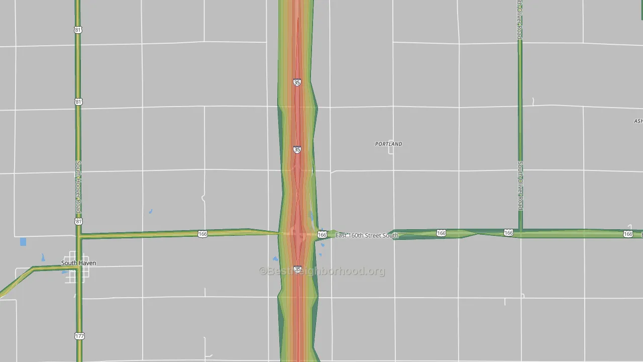 Portland, KS Map of Noise Levels in Portland