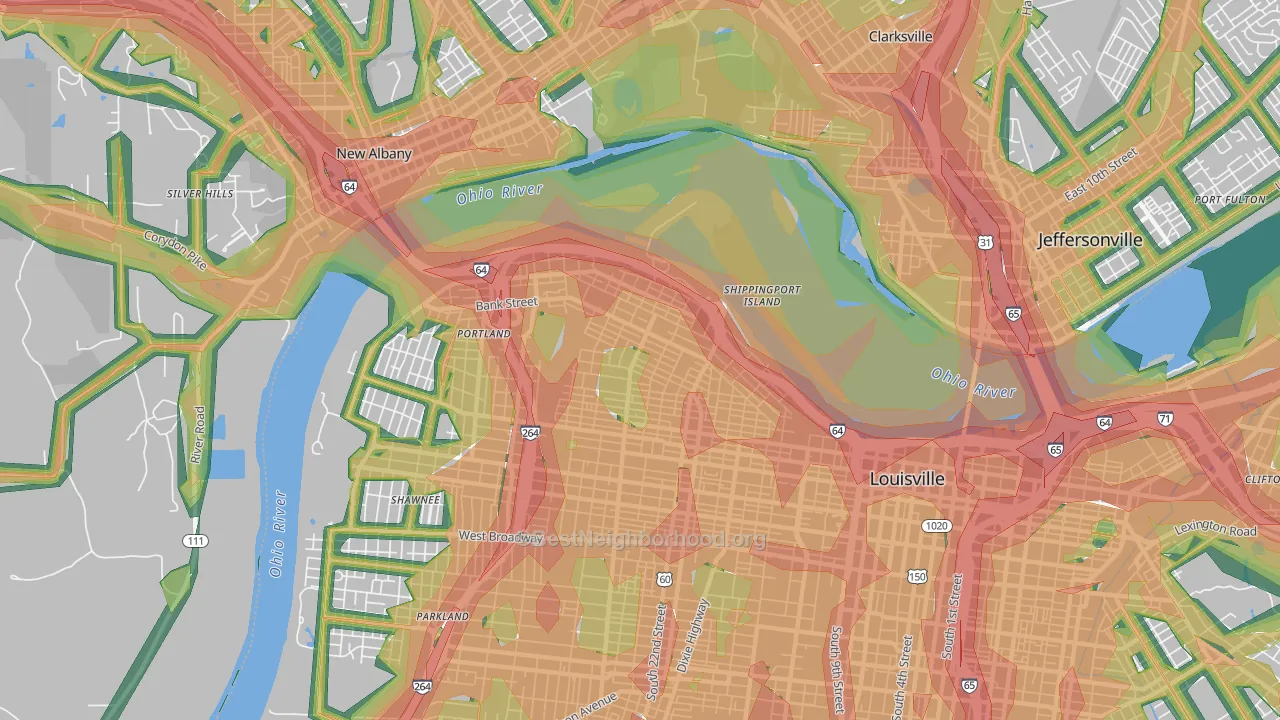 Portland, Louisville, KY Map of Noise Levels in Portland