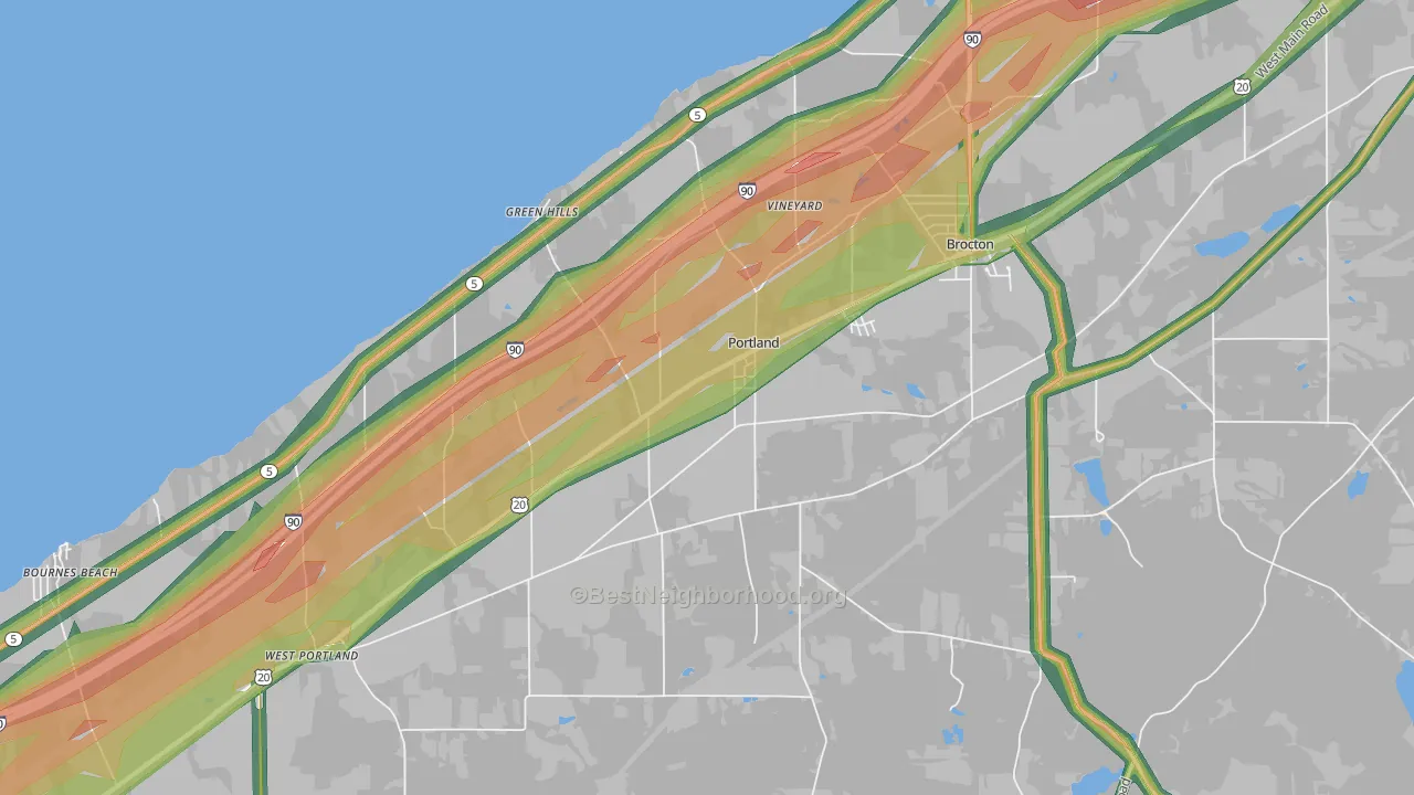 Portland, NY Map of Noise Levels in Portland