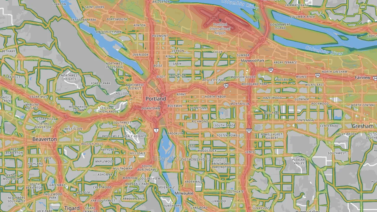 Portland, OR Map of Noise Levels in Portland