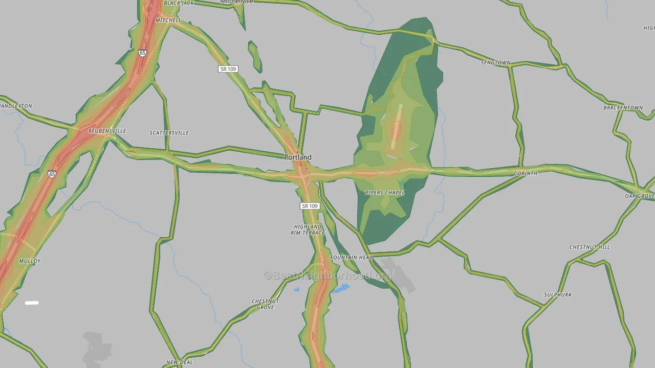 Portland, TN Map of Noise Levels in Portland