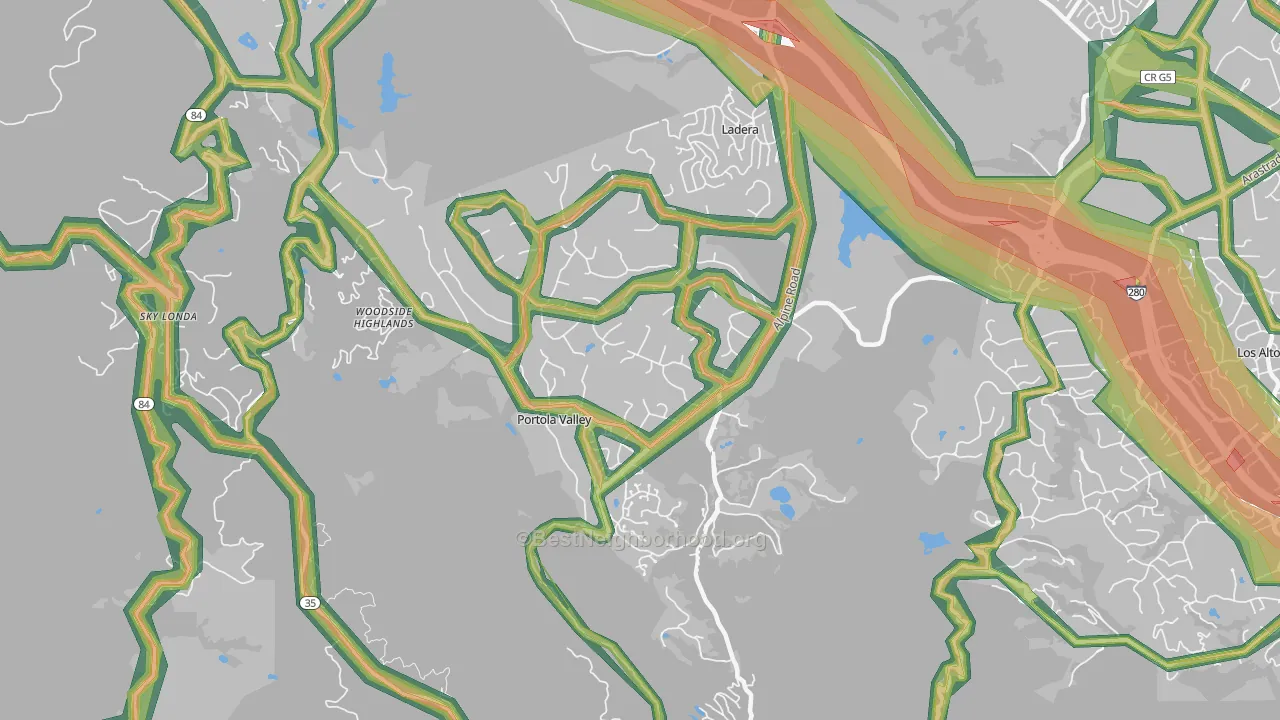 Portola Valley, CA Map of Noise Levels in Portola Valley