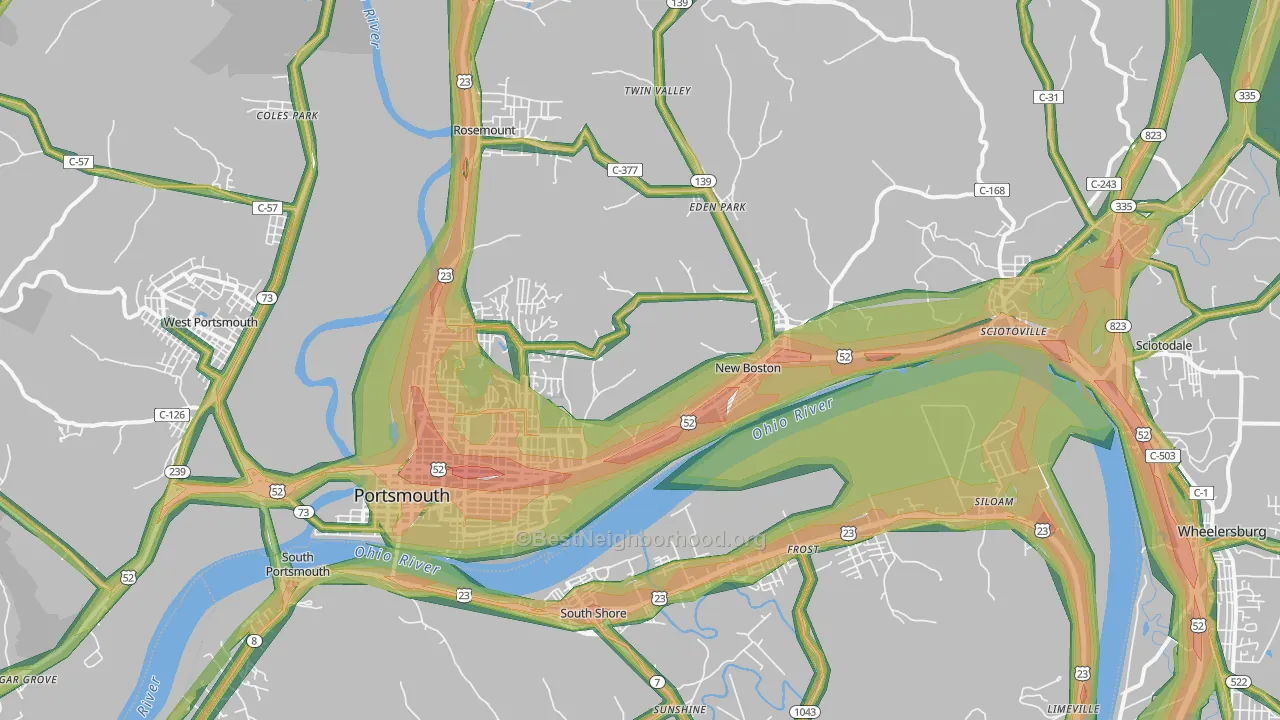 Portsmouth, OH Map of Noise Levels in Portsmouth