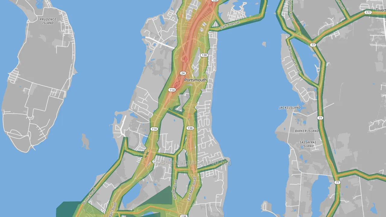 Portsmouth, RI Map of Noise Levels in Portsmouth
