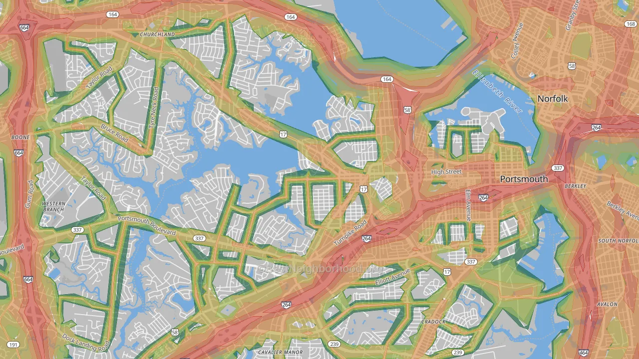 Portsmouth, VA Map of Noise Levels in Portsmouth