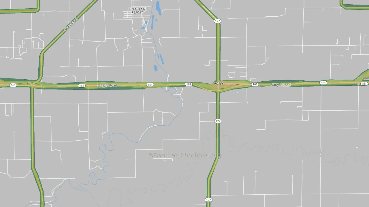 Posey, IL Map of Noise Levels in Posey