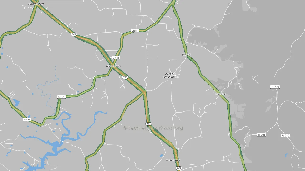 Posey Mill, AL Map of Noise Levels in Posey Mill