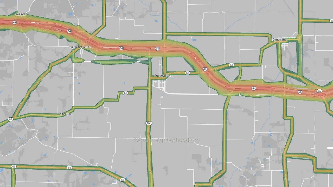 Poseyville, IN Map of Noise Levels in Poseyville