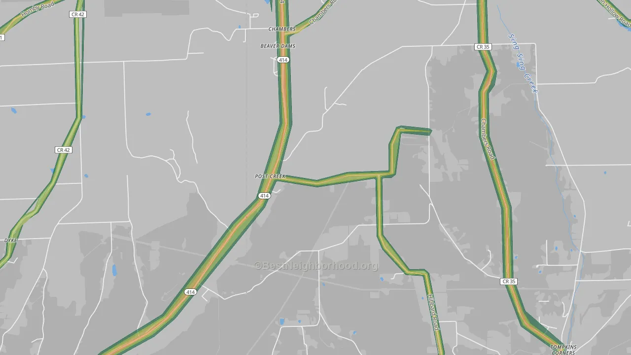 Post Creek, NY Map of Noise Levels in Post Creek