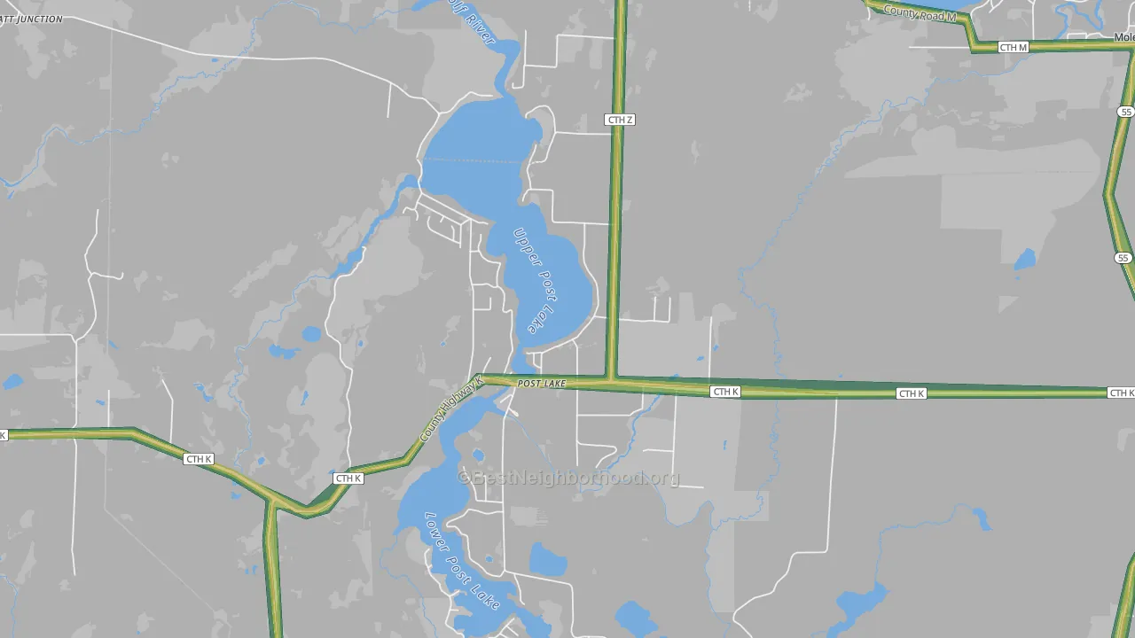 Post Lake, WI Map of Noise Levels in Post Lake