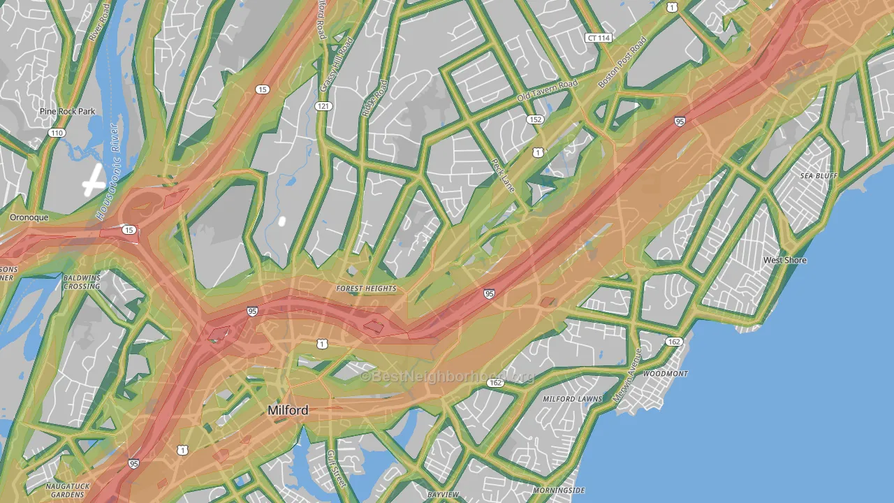 Post Road North, Milford, CT Map of Noise Levels in Post Road North