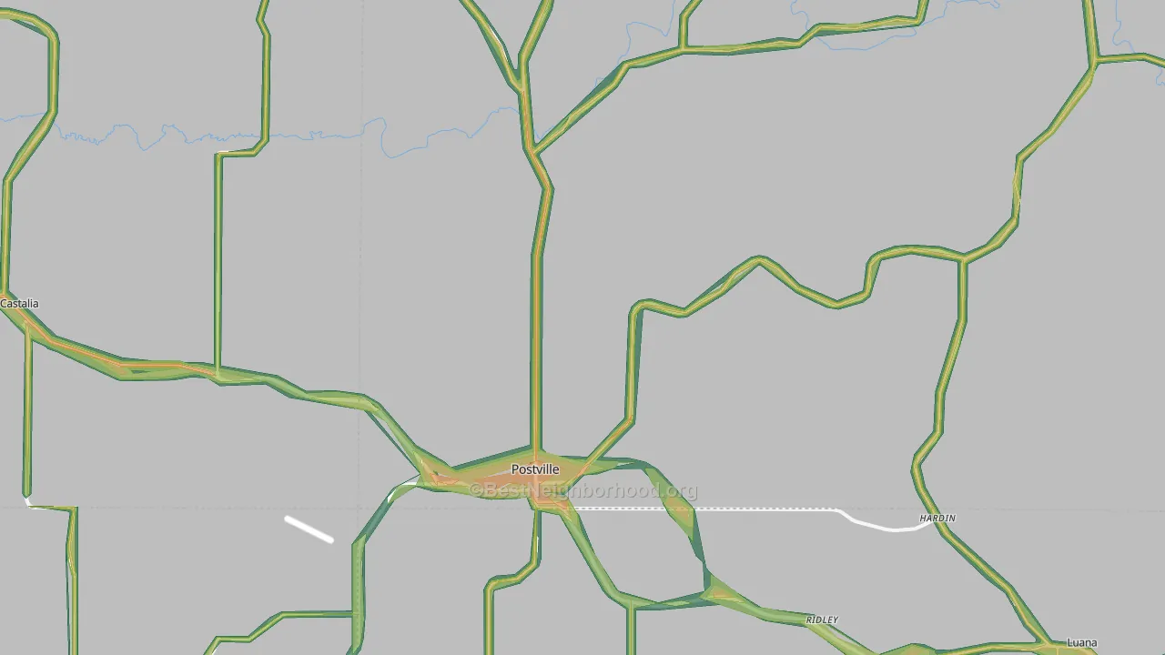 Postville, IA Map of Noise Levels in Postville