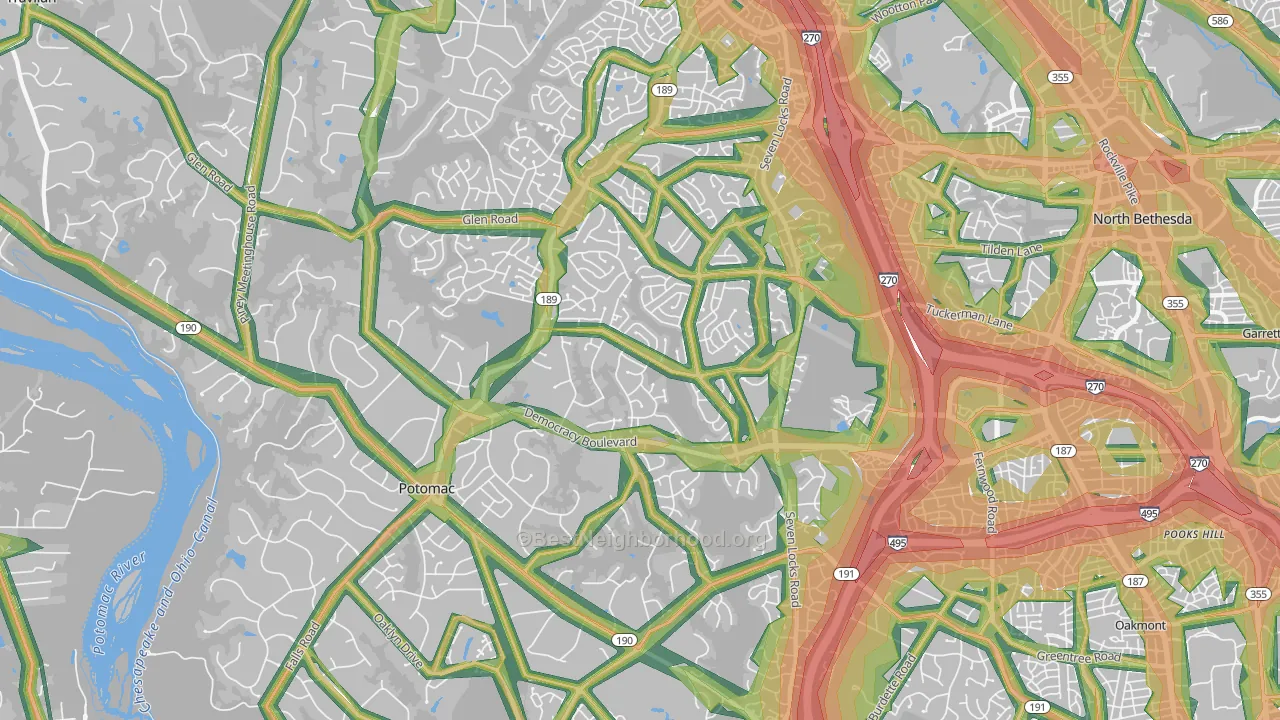Potomac, MD Map of Noise Levels in Potomac