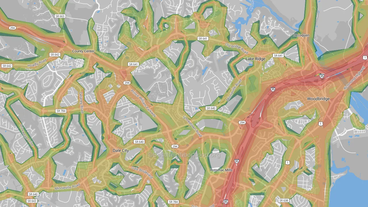 Potomac Mills, VA Map of Noise Levels in Potomac Mills