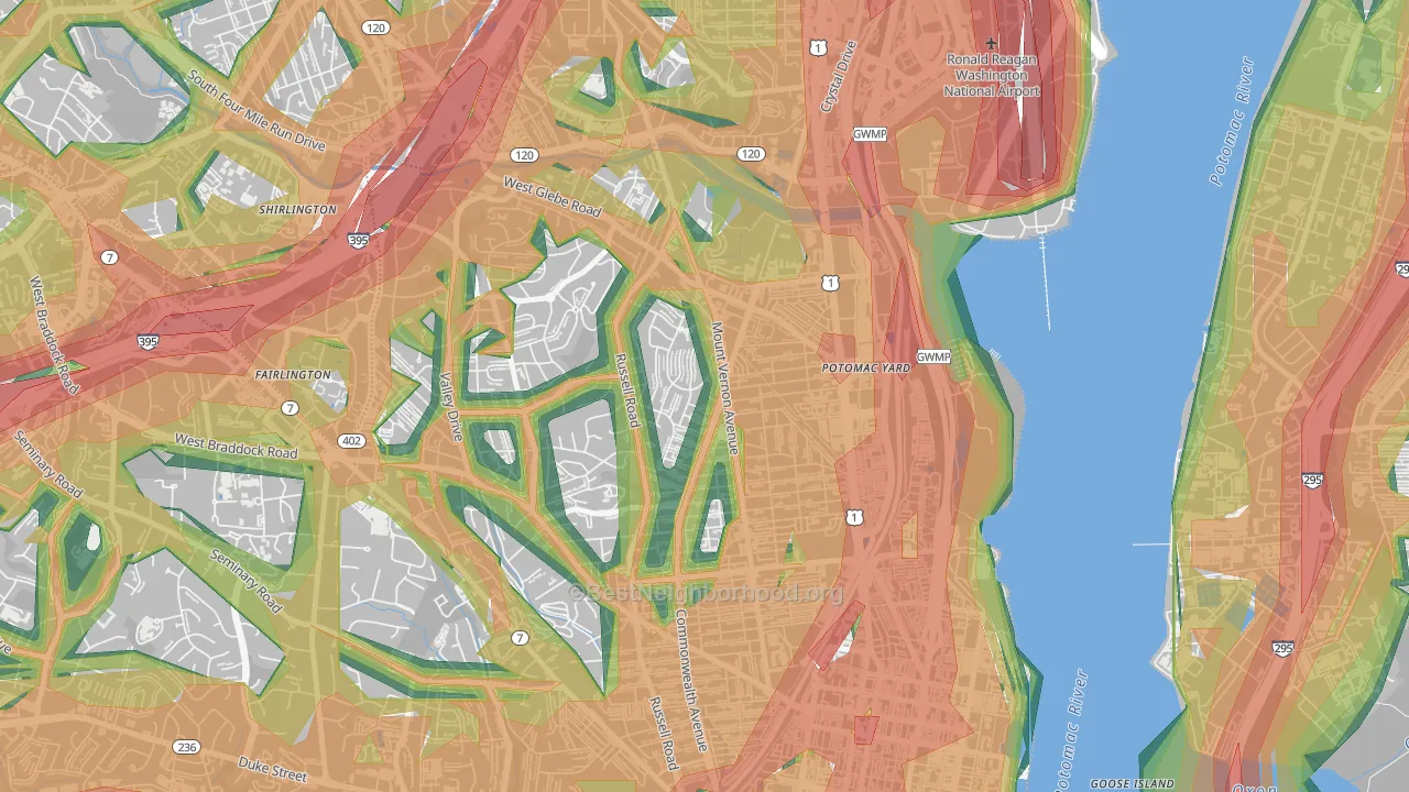 Potomac West, Alexandria, VA Map of Noise Levels in Potomac West