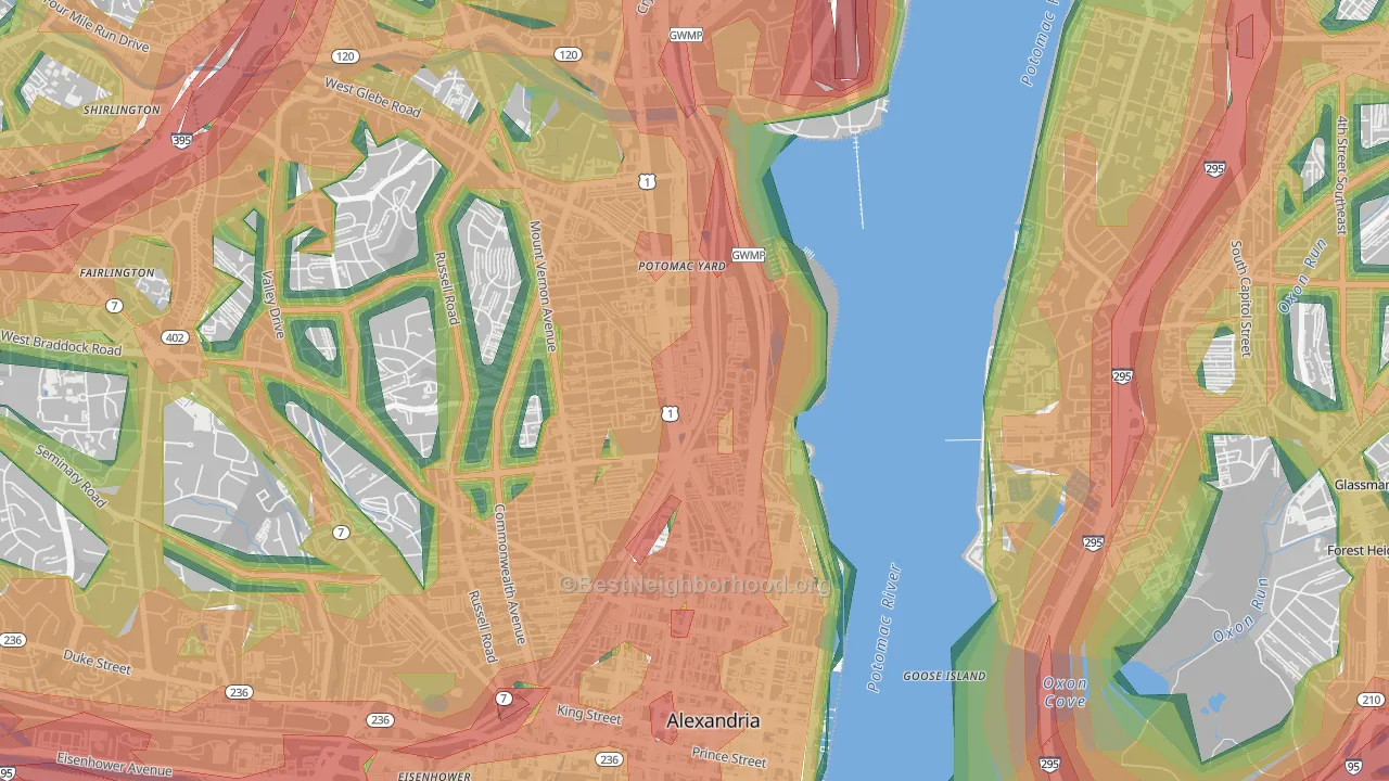 Potomac Yard-Potomac Greens, Alexandria, VA Map of Noise Levels in Potomac Yard-Potomac Greens