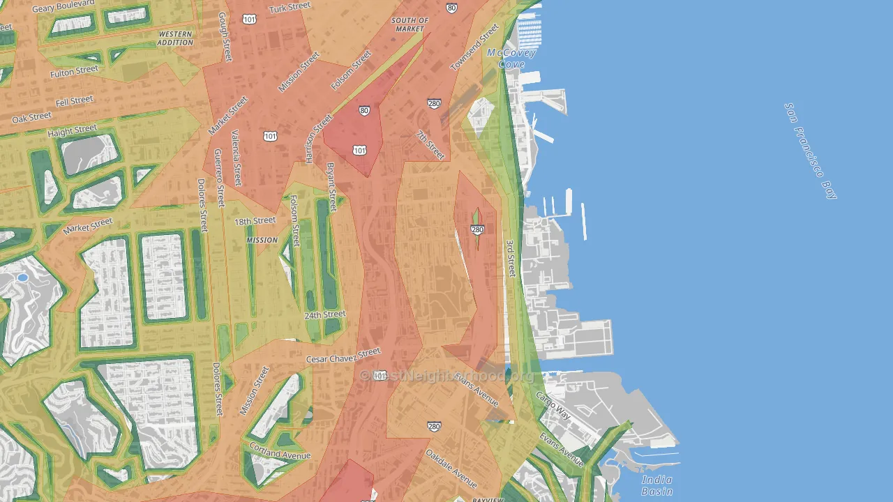 Potrero, San Francisco, CA Map of Noise Levels in Potrero