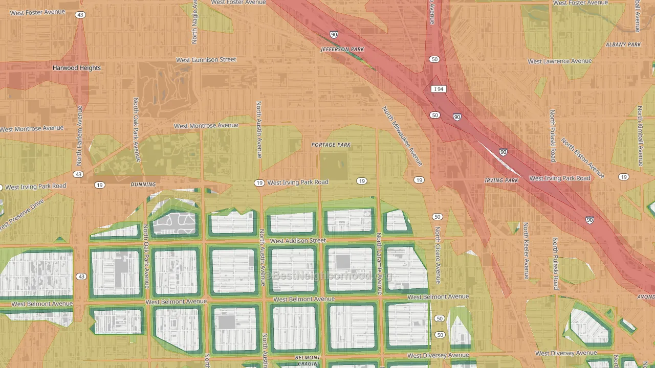 Pottage Park, Chicago, IL Map of Noise Levels in Pottage Park