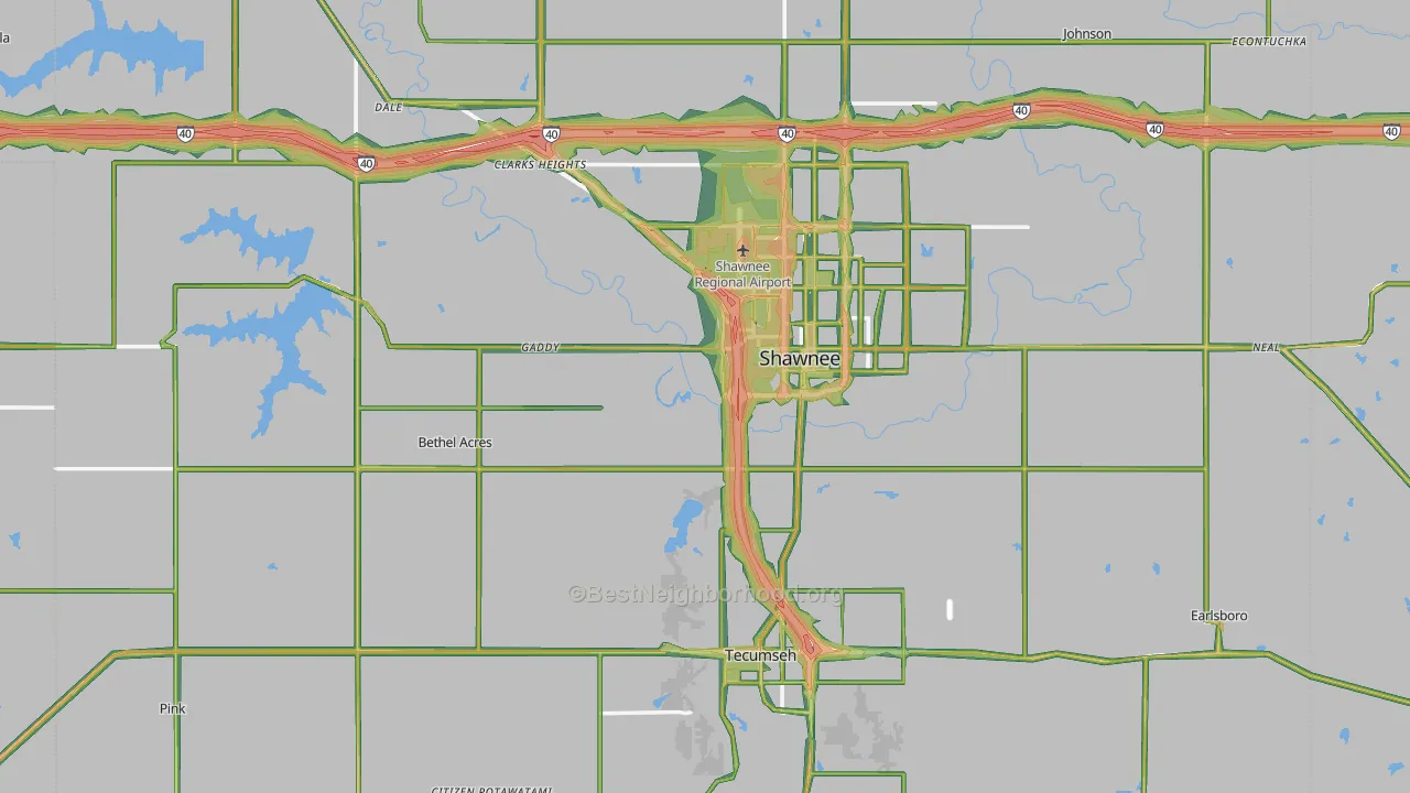 Pottawatomie County, OK Map of Noise Levels in Pottawatomie County