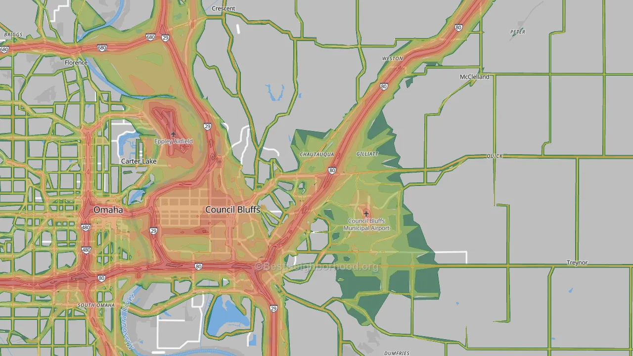 Pottawattamie County, IA Map of Noise Levels in Pottawattamie County