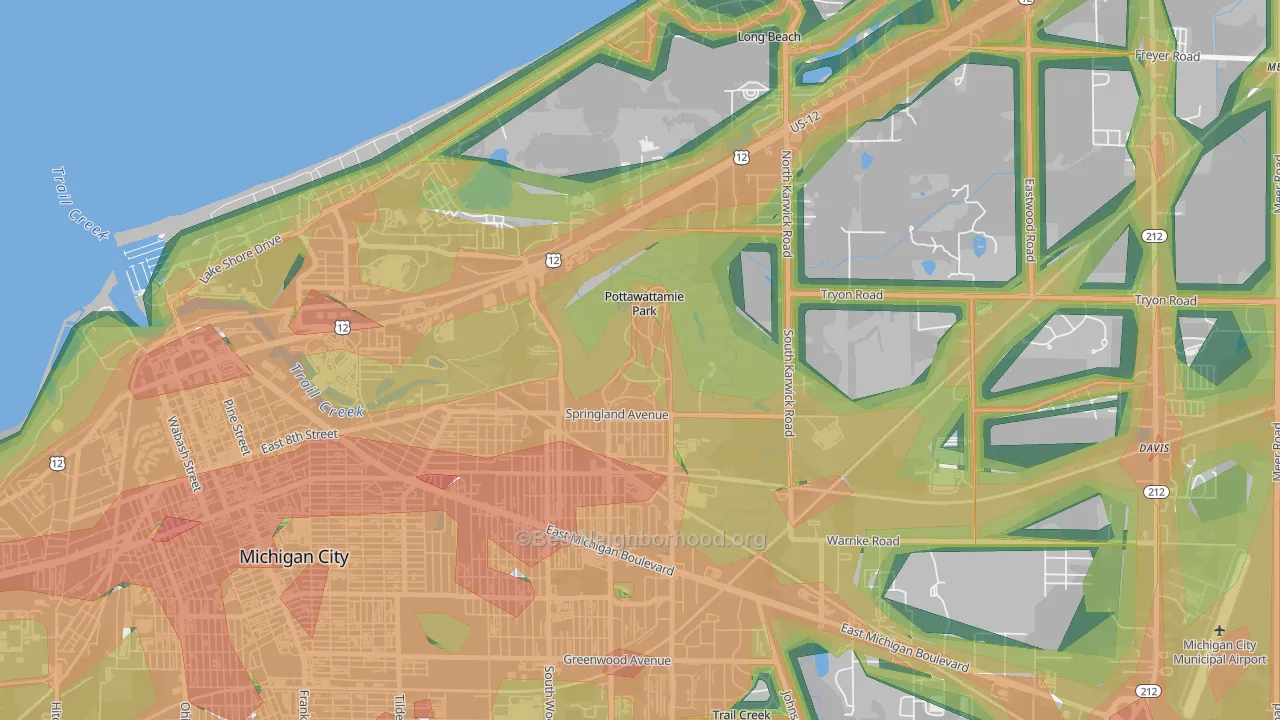 Pottawattamie Park, IN Map of Noise Levels in Pottawattamie Park