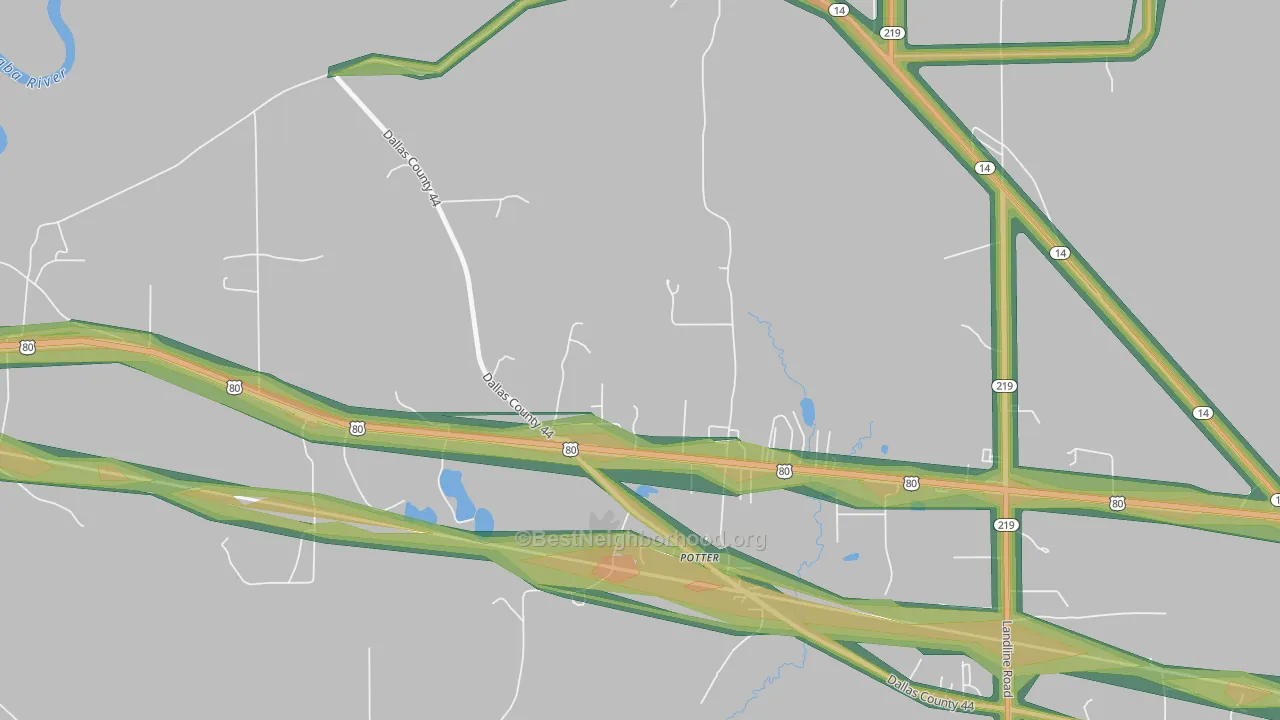 Potter, AL Map of Noise Levels in Potter