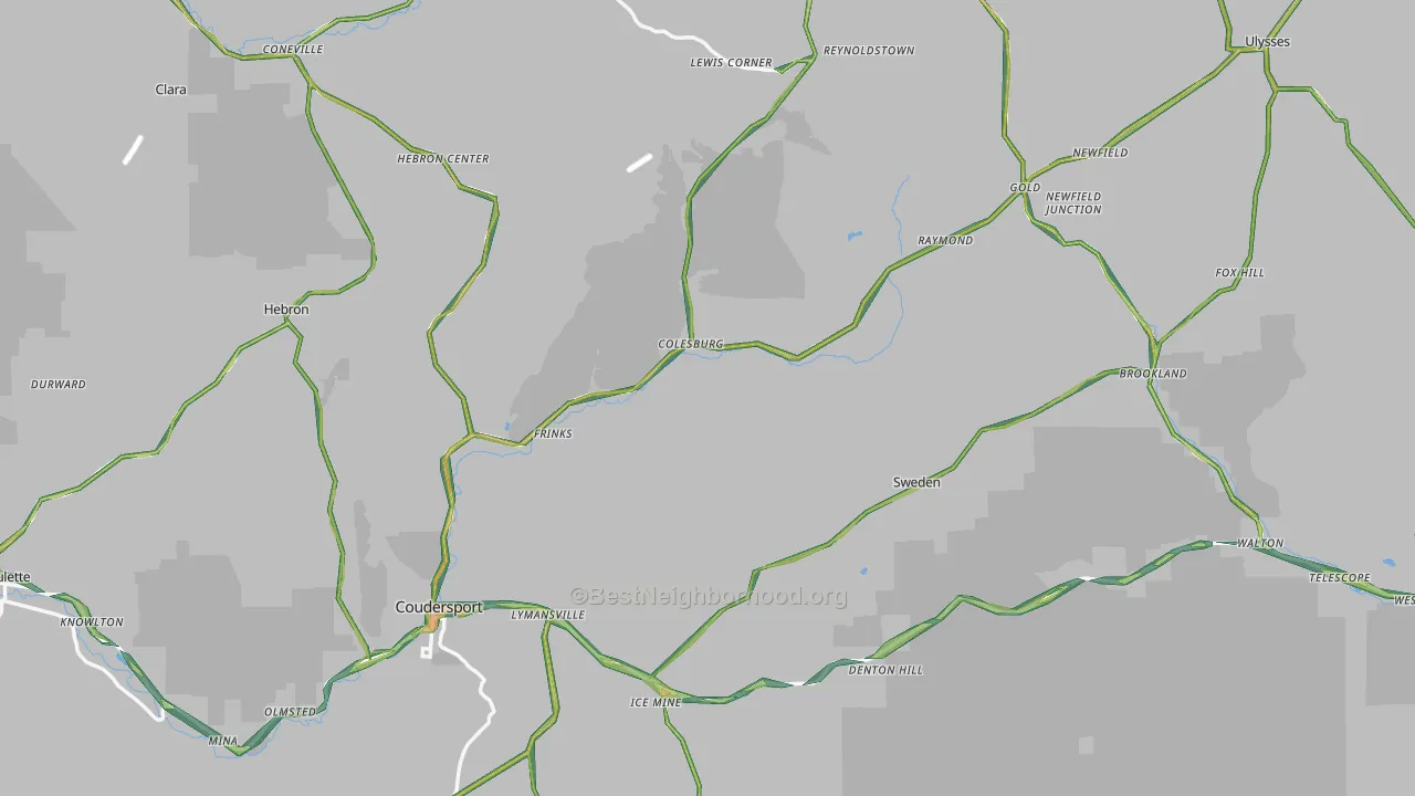 Potter County, PA Map of Noise Levels in Potter County