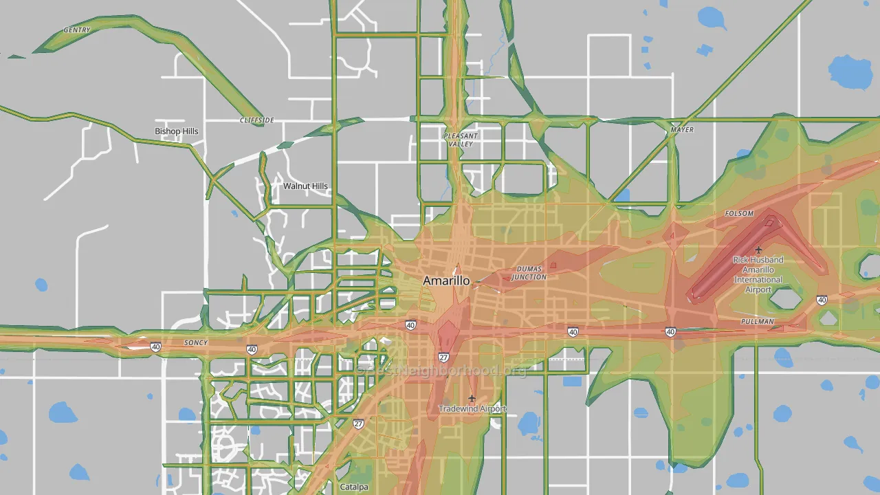 Potter County, TX Map of Noise Levels in Potter County
