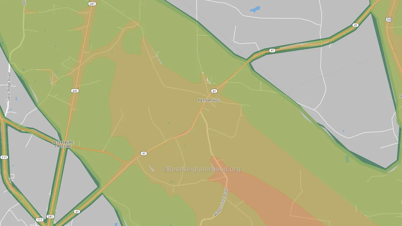 Potters Hill, NC Map of Noise Levels in Potters Hill
